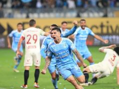 Universitario pierde ante Sporting Cristal (2-1) en la jornada 15 del Torneo Clausura Noche Celeste. Gustavo Cazzanoti abre el marcador para Cristal, en el minuto 19´, en el partido jugado en el Estadio Nacional. Foto: El Comercio
